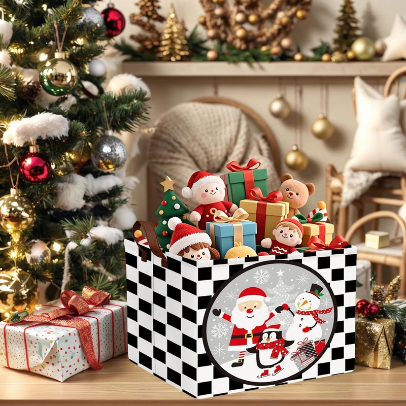 SETAMA Empty Large Christmas Basket for Gifts Women Collapsible Storage Bin Kids Toy Box Holiday Décor (Checkered Santa Claus Snowman) - Image 3